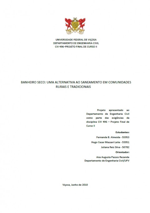Banheiro seco: Uma alternativa ao saneamento em comunidades rurais e tradicionais (in Portuguese)