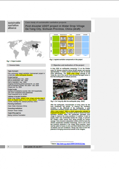 Post disaster UDDT project in Water Drop Village De Yang City, Sichuan Province, China (draft)
