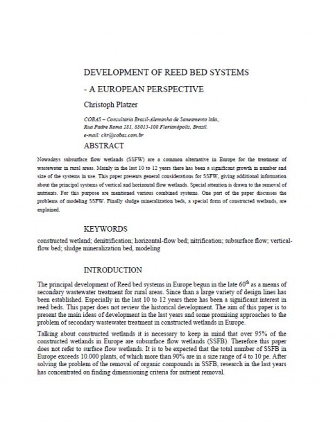 Development of reed bed systems - a European perspective