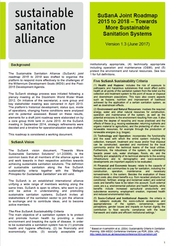 SuSanA Joint Roadmap 2015 to 2018 – Towards More Sustainable Sanitation Systems