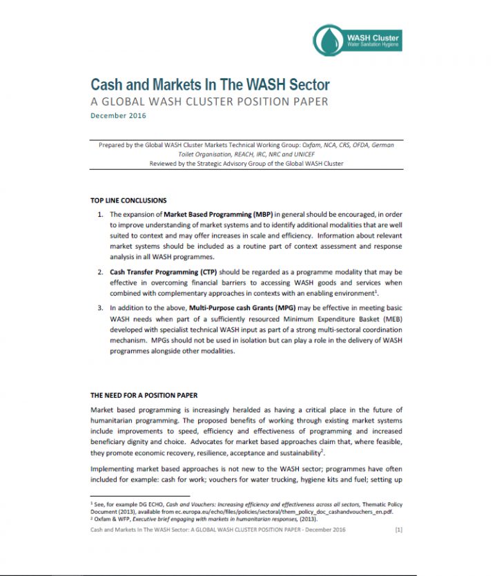 Cash and Markets In The WASH Sector