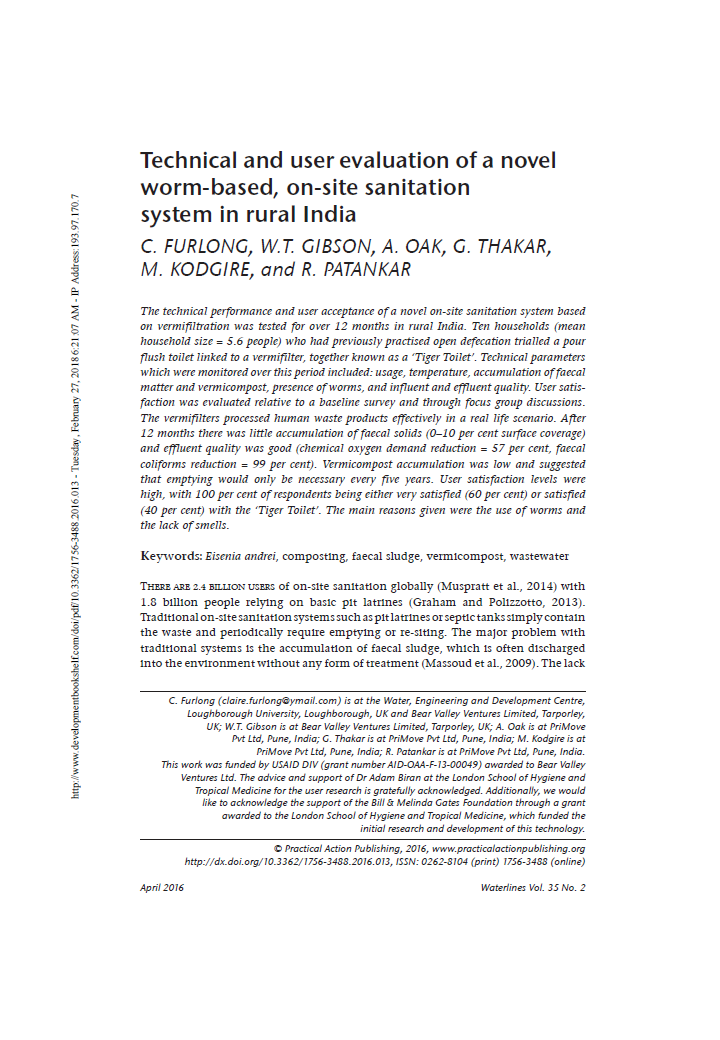 Technical and user evaluation of a novel worm-based, on-site sanitation system in rural India