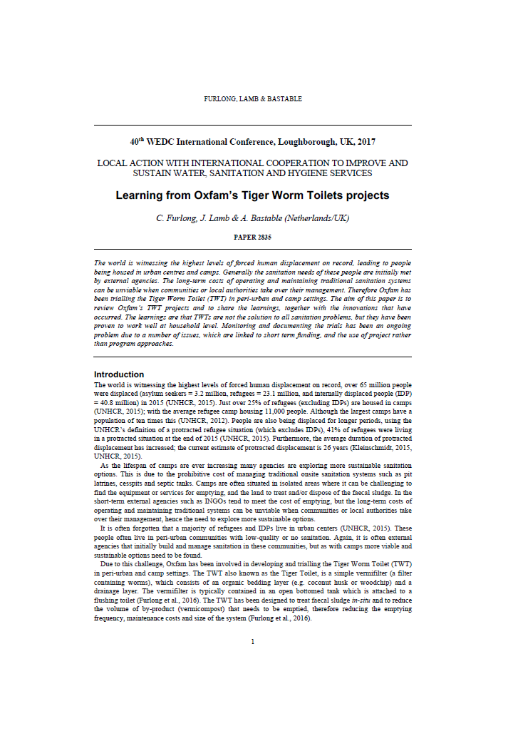 Learning from Oxfam’s Tiger Worm Toilets projects