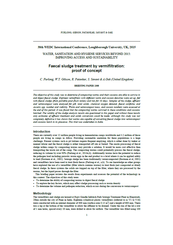 Faecal sludge treatment by vermifiltration
