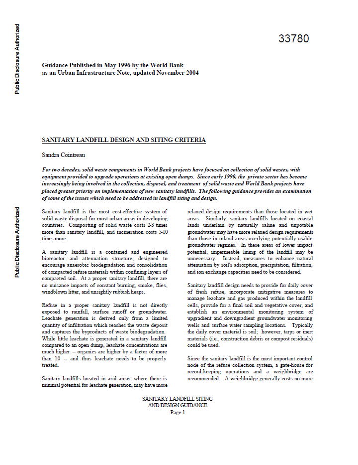 Sanitary Landfill Design and Siting Criteria