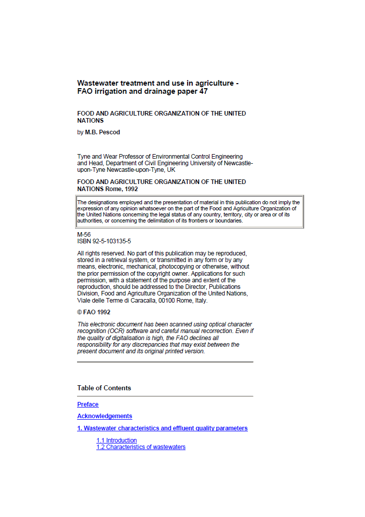 Wastewater treatment and use in agriculture