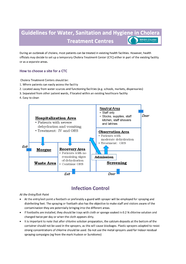 Guidelines for Water, Sanitation and Hygiene in Cholera Treatment Centres