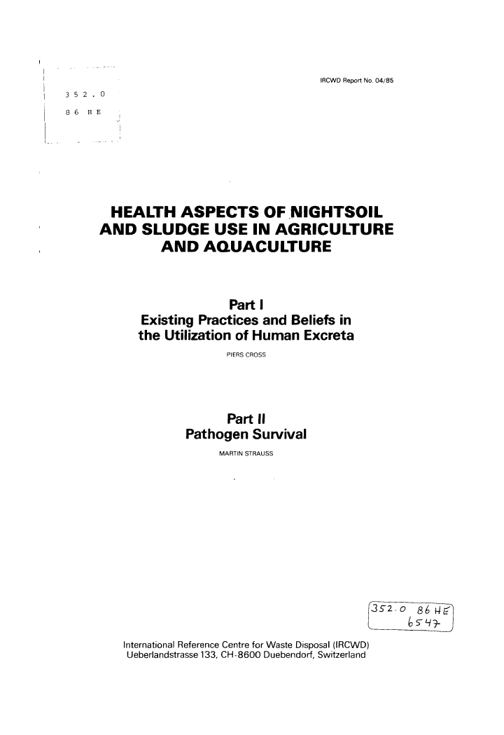 Health Aspects of Nightsoil and Sludge Use in Agriculture and Aquaculture