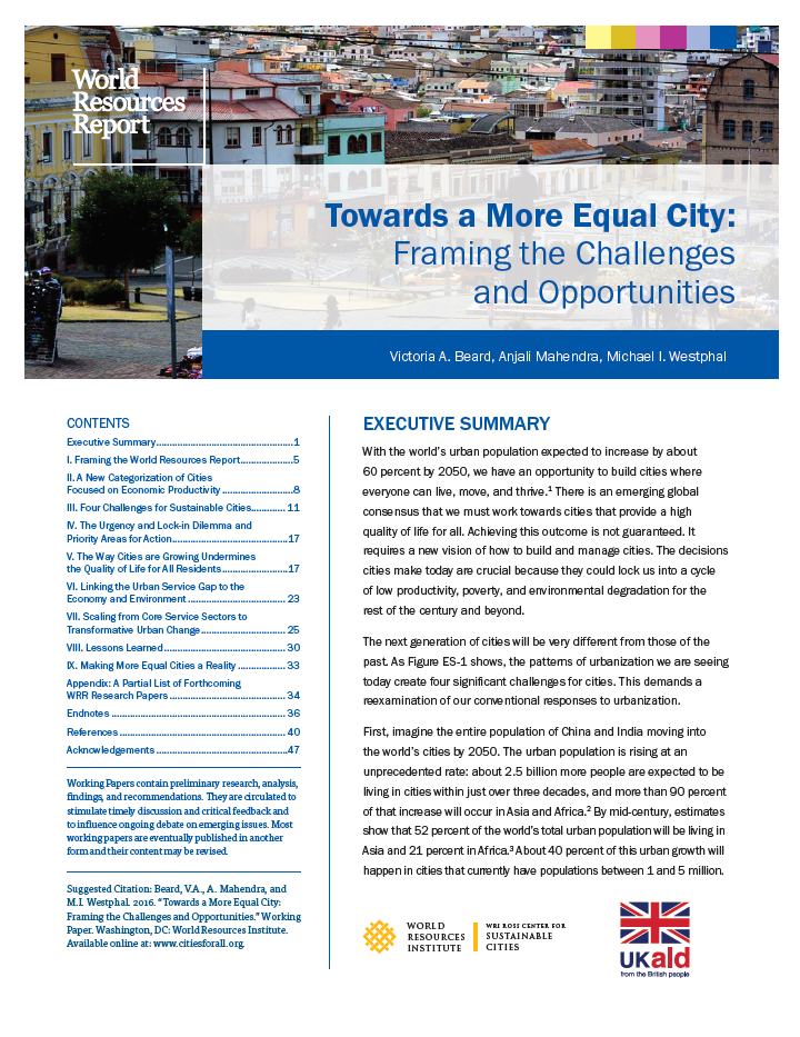 Towards a More Equal City: Framing the Challenges and Opportunities