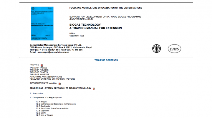Biogas Technology A Training Manual For Extension Resources Susana