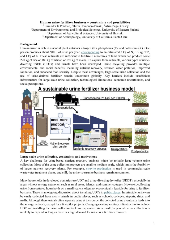 Human urine fertilizer business – constraints and possibilities
